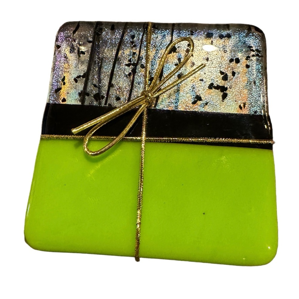 C Paulson Contemporary Fused Glass Coasters Set of 4 New